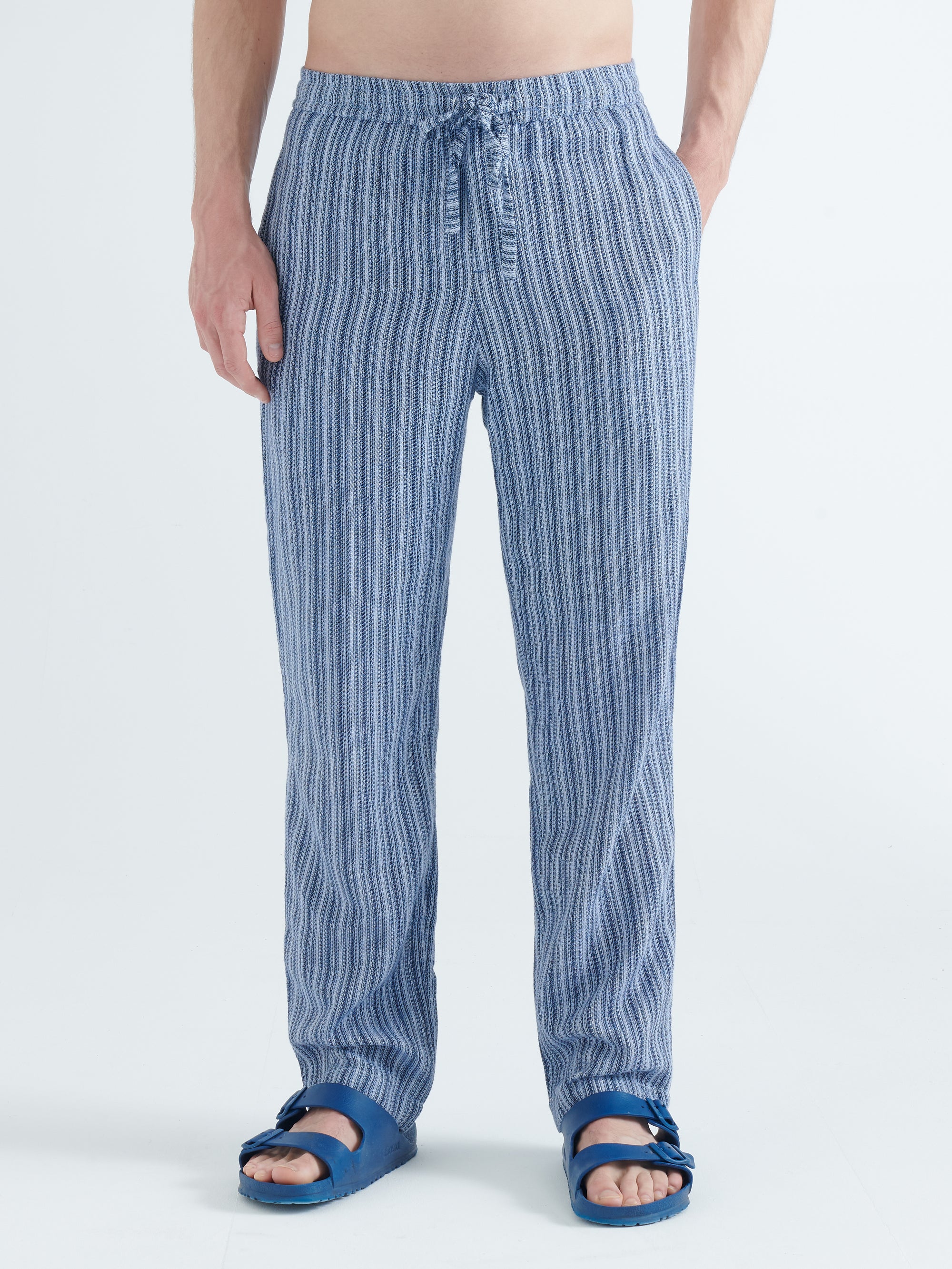 Malibu Cotton Trousers in Blue Stripes