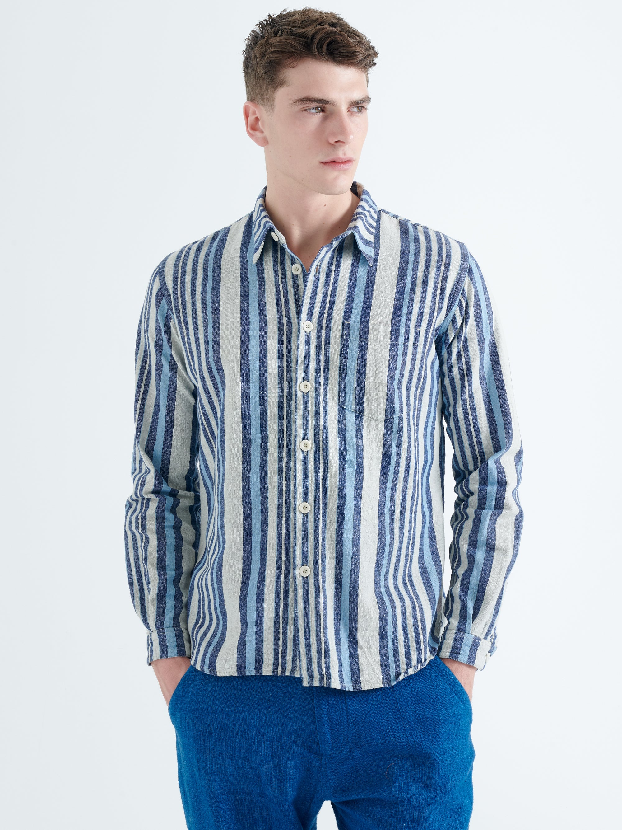 Enamorados Cotton Shirt in Blue Stripes