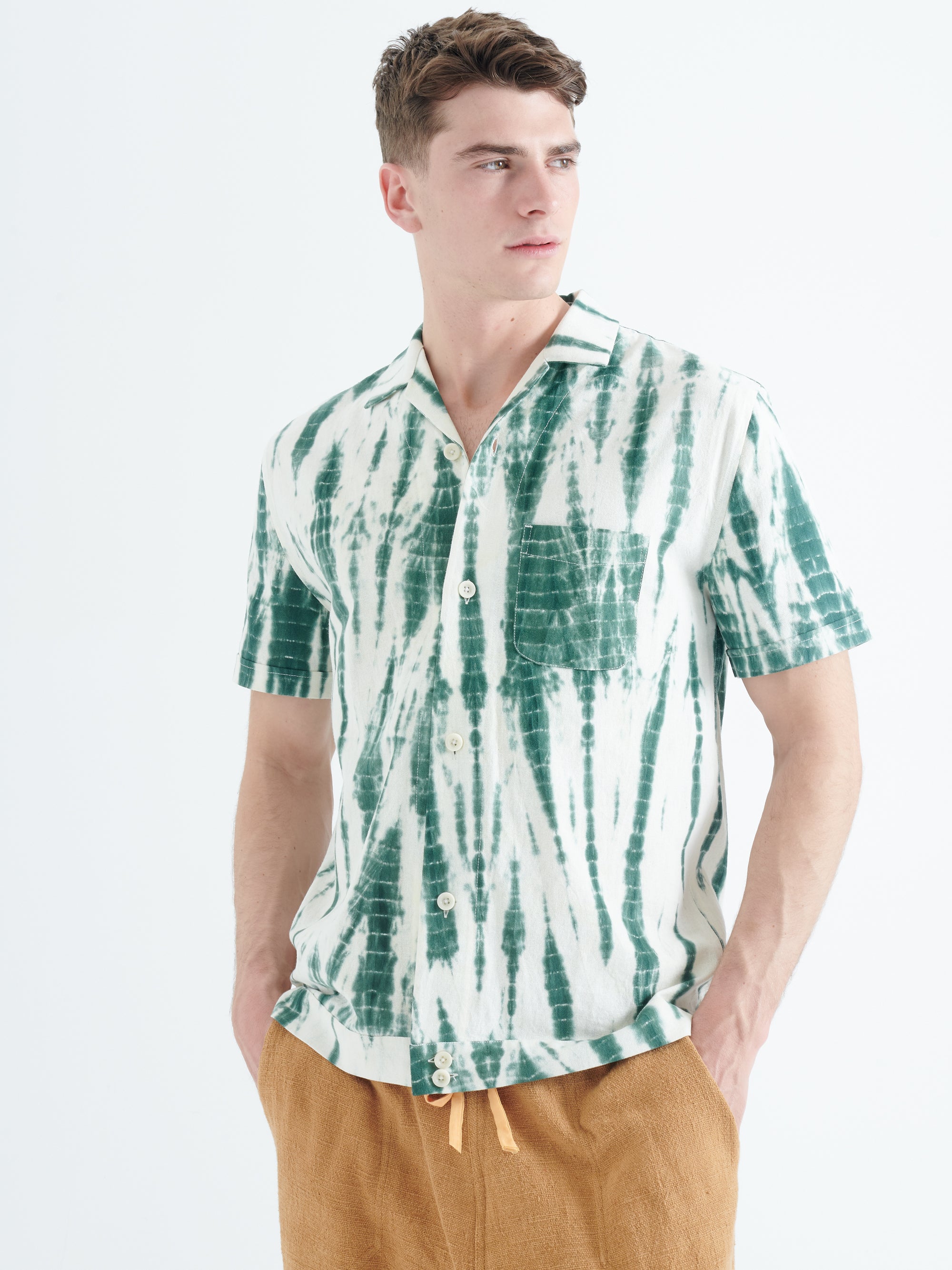 Paraiso Cotton Shirt in Green Tye-Dye