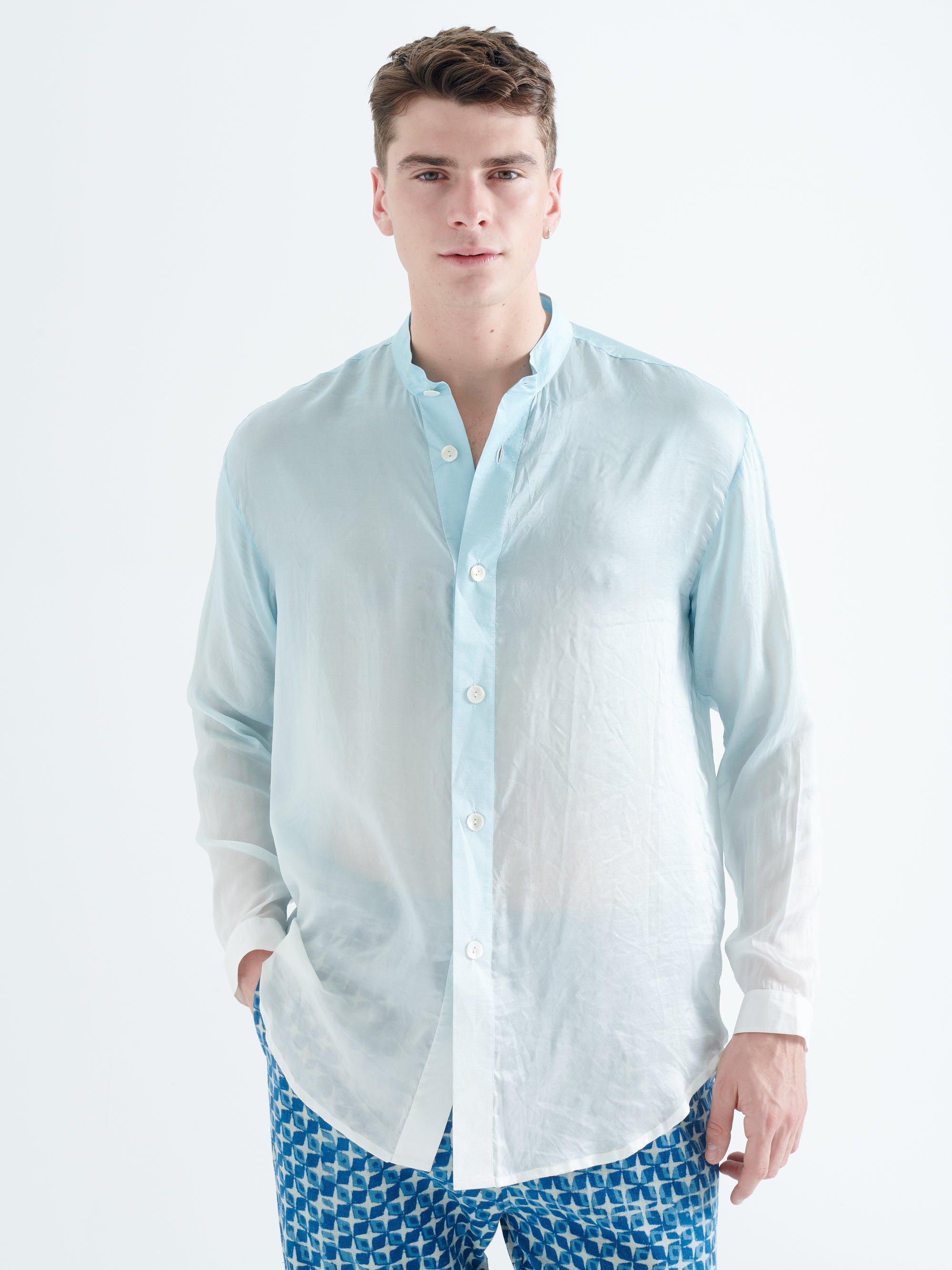 Tulum Silk Shirt in Blue Ombre