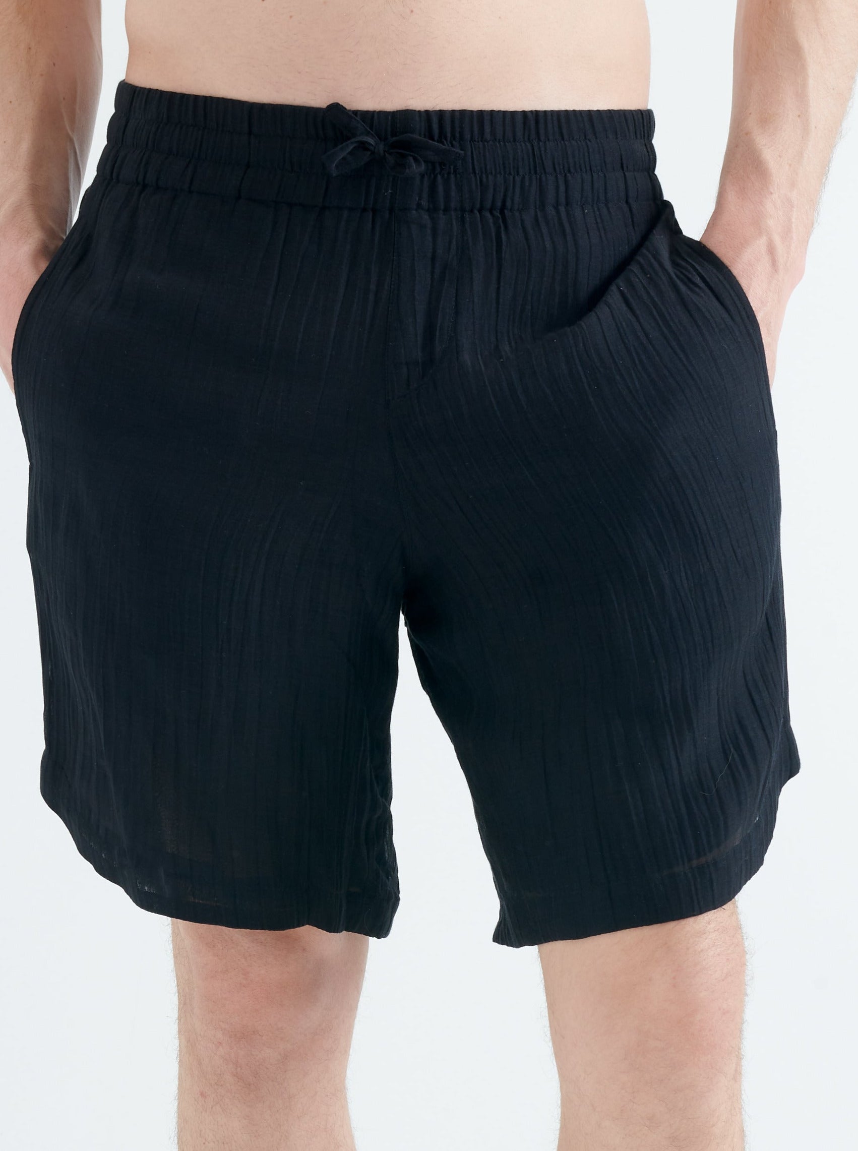 Hiri Cotton-Silk Shorts in Black