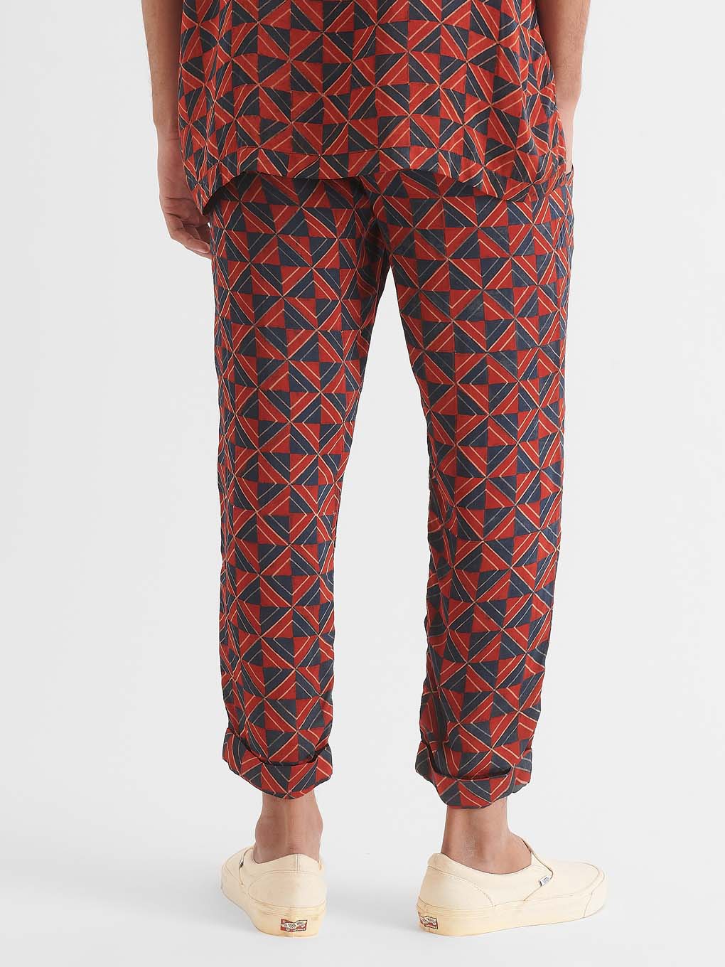 Red multi Carbo grid-print cotton trousers, SMR Days