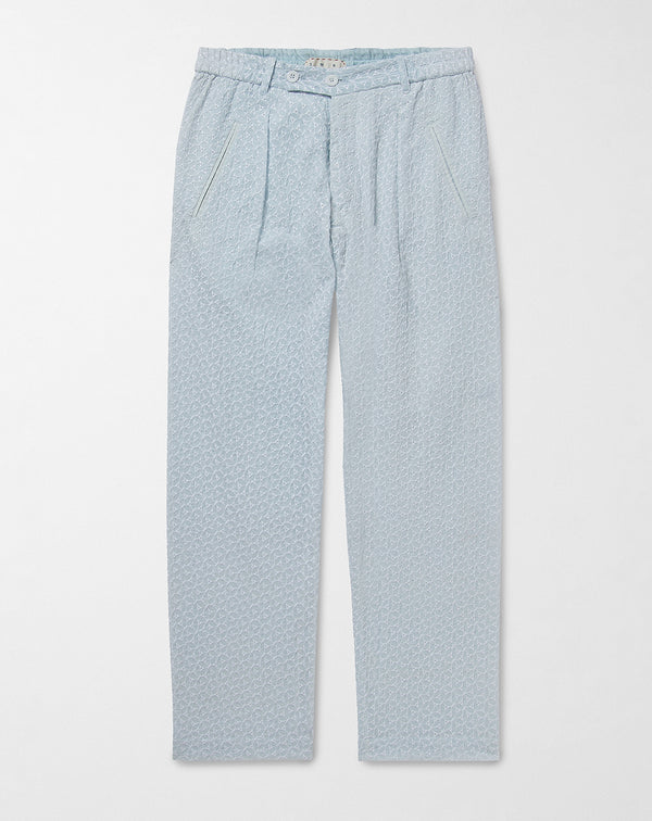 White & Blue Stripy LinenLounge Trousers - Spirited Clothing